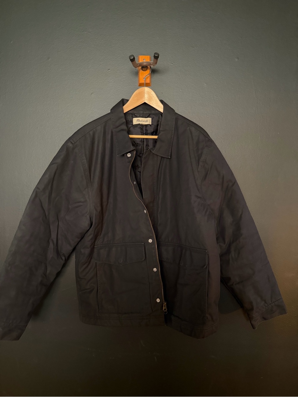 Madewell Men's Black Waxed canvas Detroit style coat.